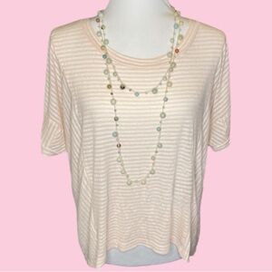 🕊️Free People - Sz M - pink & white stripe flowing airy dolman-sleeve tee